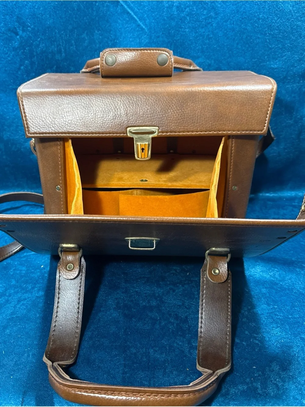 Vintage Hard Shell FOCAL Brown Leather Large Camera Case #203 Adjustable Strap